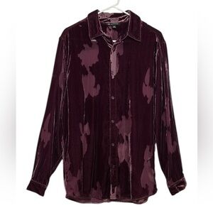 INC Sheer Size M Purple Button Down Velvet Burn Out Shirt